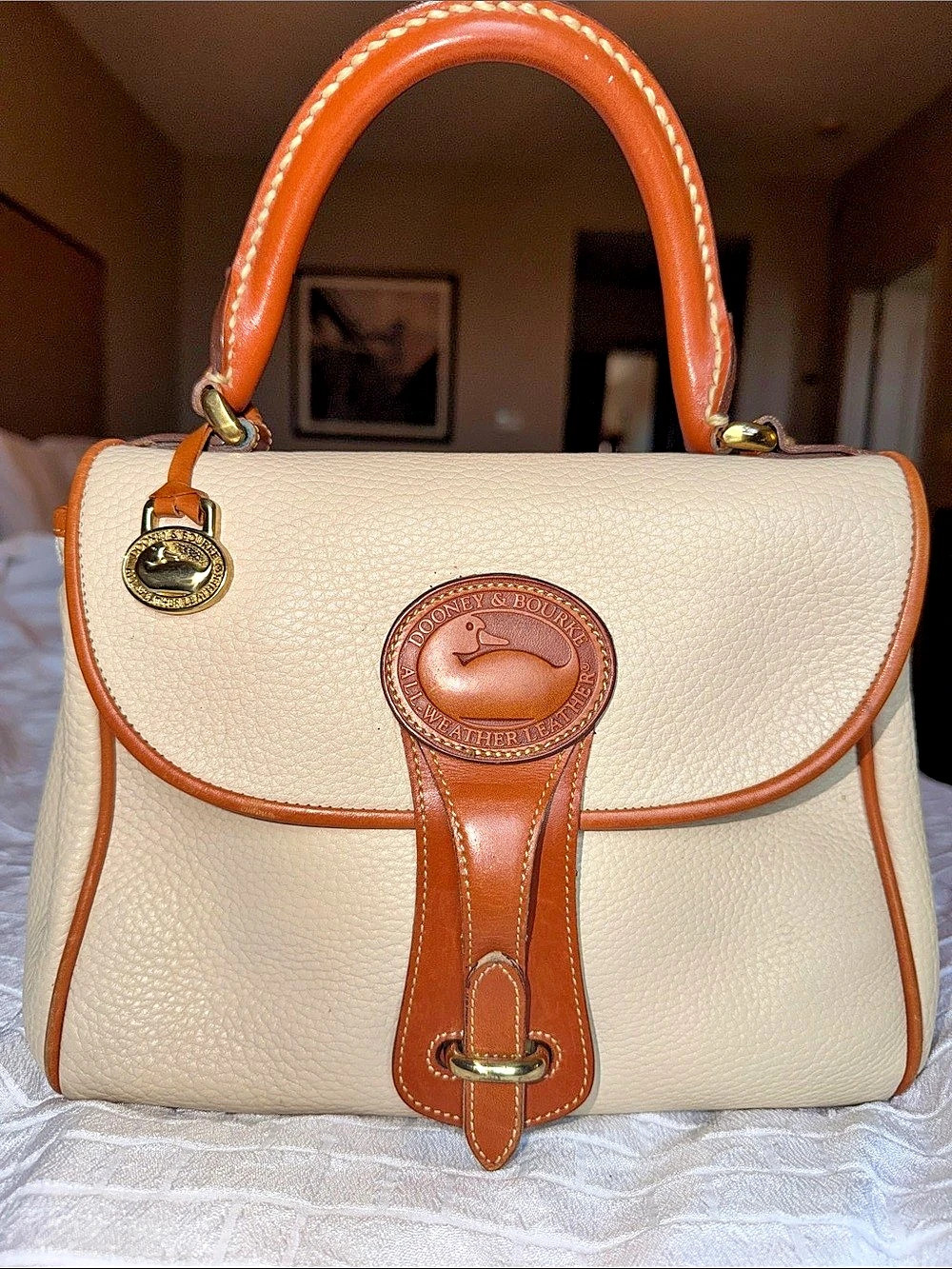 Dooney & Bourke All Weather Leather Marble Bag Satchel Cream & Brown